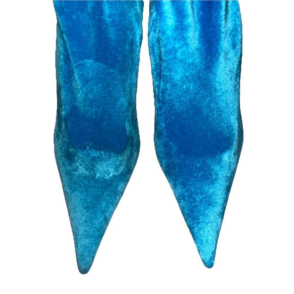 BALENCIAGA Knife Sock Boots Aqua Blue Velvet EU 38.5 US 8 Pointed Heels NWOB ⚪️ - Picture 7 of 12